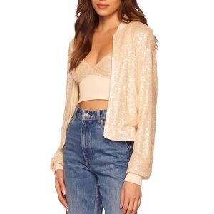 NEW Susana Monaco Sequin Bomber Jacket Belgian Creme Cream